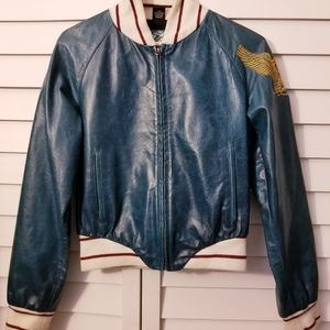 Diesel Style Lab turquoise leather varsity jacket